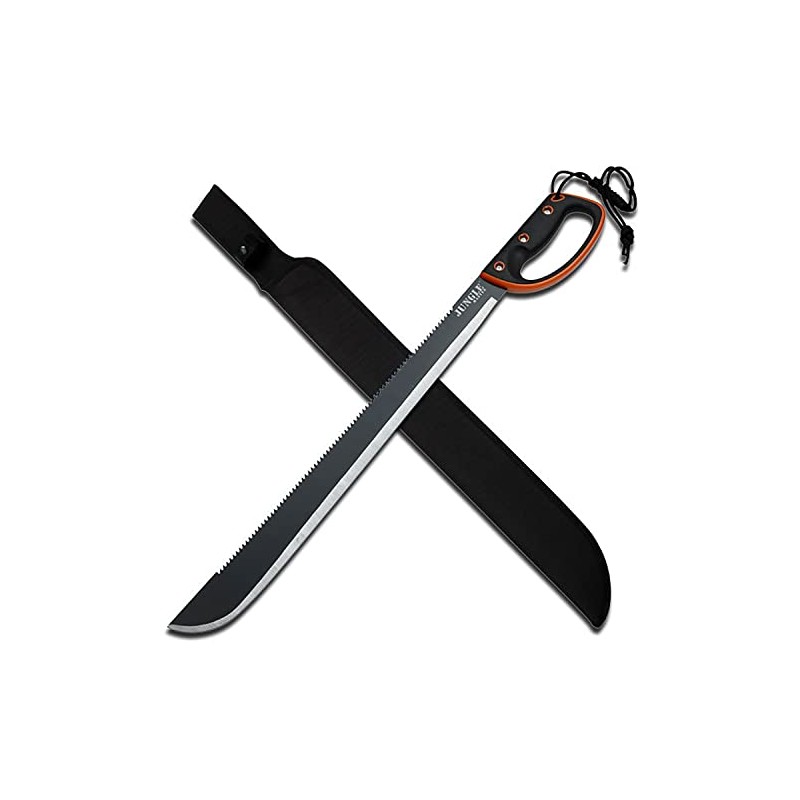 Jungle Master – Machete w/ Reverse Serrations – Black/Satin Blade,