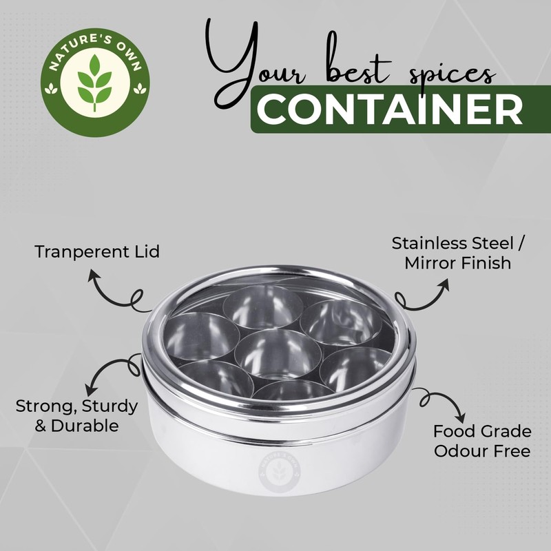 Nature's Own Indian Spice Box - 7 Containers, Stainless Steel