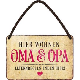 Blechschilder Grandma-Grandpa Sign with Text in German, 18 x 12 cm