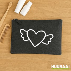 Huuraa Toiletry Bag Heart Gift Cosmetic Bag Charcoal 1 Liter Felt Heart Gift idea