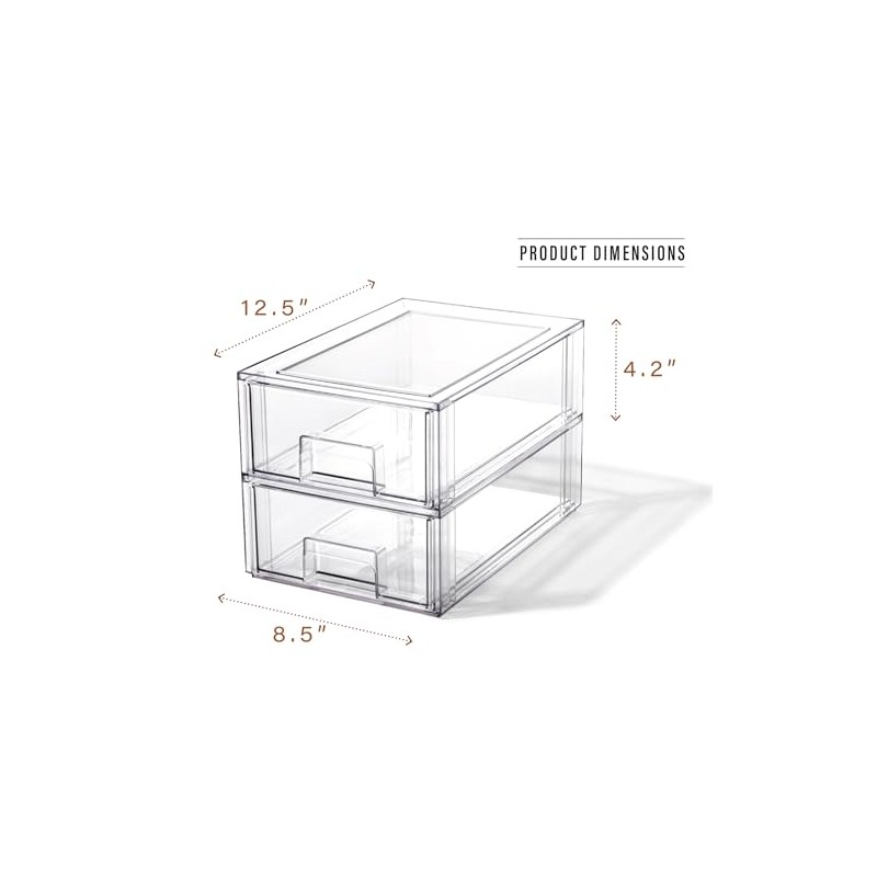 BINO | Stackable Storage Drawers, Small - 2 Pack, Clear
