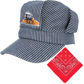 Conductor Hat+Paisley Bandanna (2 in 1) Engineer Cap Adjustable Train Conductor Dress Up Kit for Kids