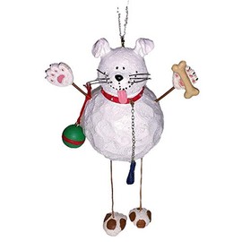 FIGI Snow Dog with Dangling Legs Holding Bone & Toy Resin Christmas Tree Ornament