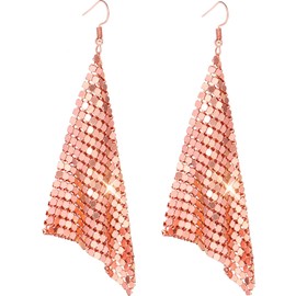 Suyi Trendy Women Earrings Metal Mesh Grid Sequins Tassel Long Drop Dangle Earrings Pink