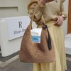 AIMALL Light Brown Handwoven Straw Shoulder Bag with Magnetic Buckle,