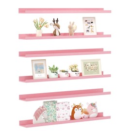 upsimples Floating Shelves for Wall, Wall Shelves for Decor Storage Set of 6, Wall Mounted Wood Shelves for Bedroom, Living Room, Bathroom, Kitchen, 35.5 inch Long Picture Ledge Shelves, Pink