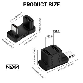 OIHCAZ 2PCS USB C Right Angled Adapter, 180° USB C Male to Type-C Female U Shape Adapter & Dual Female to Male Adapters 10Gbps Data Transfer 4K@60Hz Video Output Fast Charging for Type-C Devices