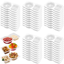 HXSYKJDM 40 PCS Reusable Snack Pack Containers, Double Compartment Condiment Containers, Snack Pots With Lids, Clear Portable Dip Container, Reusable Sauce Container