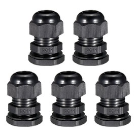 sourcing map 5Pcs PG11 Cable Gland Waterproof Plastic Joint Adjustable Locknut Black for 5mm-10mm Dia Cable Wire with Rubber O Ring