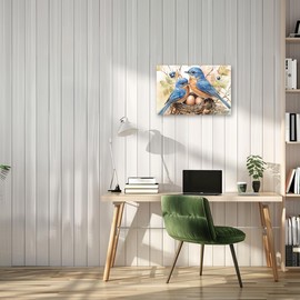 PBXBJY Bird Canvas Wall Art Blue Bird Standing on Branch Pictures Cute Animal Painting Print Living Room Office Kids Room Bedroom Decor Frame (12.00" x 18.00")