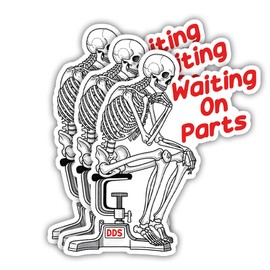 SODAVA (3in-3pcs) Waiting On Parts Sticker, Funny Blue Collar Stickers Truck Mechanic Skeleton Stickers Waterproof Vinyl Stickers for Laptop, Water Bottle, Clinic