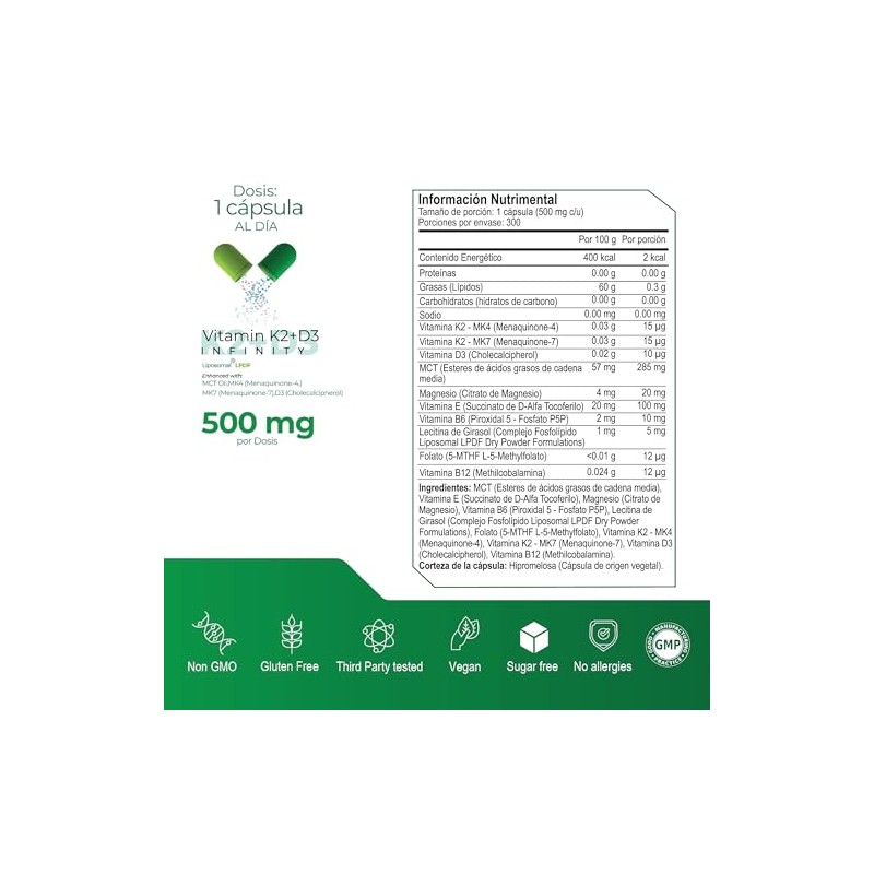 ETERNAL NUTRITION Infinity: Vitamina D3 + K2 Liposomal MK7 (300