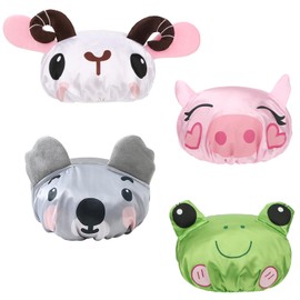 kilofly 4pc Waterproof Reusable Bath Hat Kids Fun Cartoon Animal Shower Caps Set