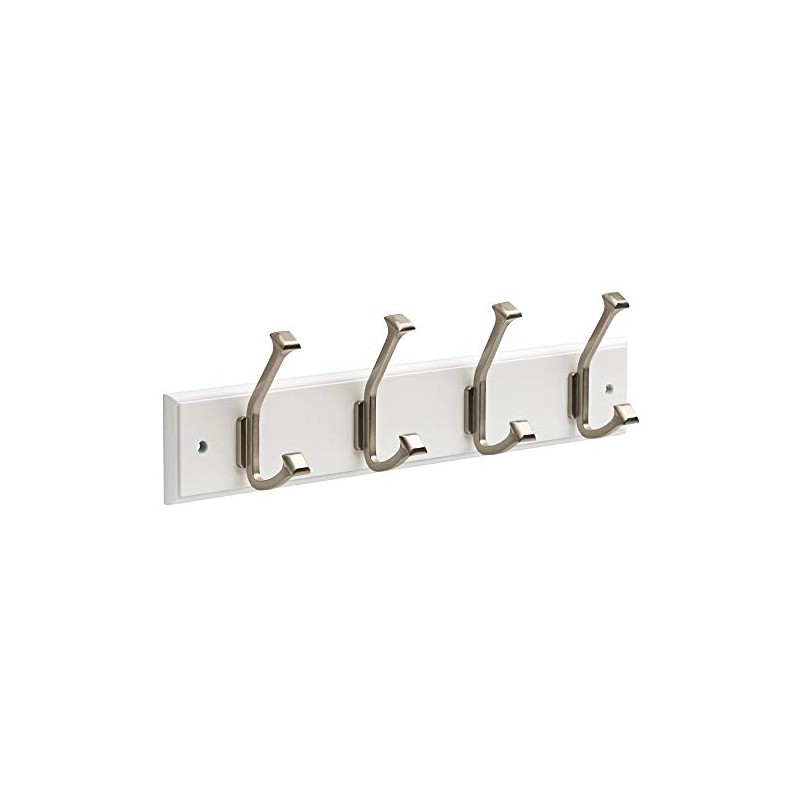 18 in. White and Satin Nickel Beveled Square Hook Rack