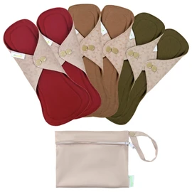 wegreeco 6 almohadillas menstruales reutilizables, almohadillas de tela de forro polar de bambú ultra absorbentes, almohadillas sanitarias/forros de bragas para adolescentes, mujeres, agua interior, borgoña, café, oro rosa, XL