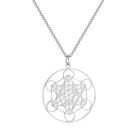 AFSTALR Metatron Würfel Halskette, Heilige Geometrie Anhänger,Talisman Erzengel Anhänger für Frauen Argent Halskette Edelstahl Schmuck