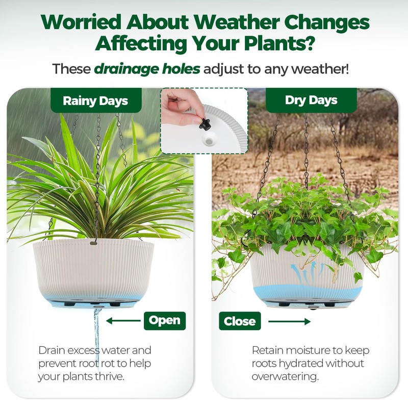 T4U 10 Inch Hanging Planters for Indoor Plants, 2 Pack