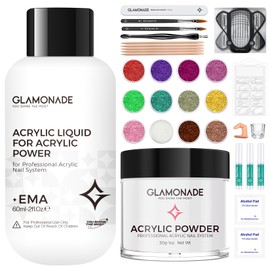 Glamonade Acrylic Nail Kit for Beginners: 30g Clear Acrylic Powder Set with Glitter Powder Brush Nail Forms Manicure Tools Nails Kit with Everything Home DIY Nail Art Salon