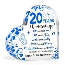 HOWAF 20th Wedding Anniversary Plaque Romantic Gifts for Her Him, China Anniversary Wedding Gifts for Couple, Heart-Shaped Acrylic Plaque Acrylic Sign for 20th wedding anniversary Presents for Couples