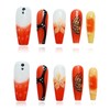 Tesytto Long Coffin Orange Press On Nails with 3D Floral