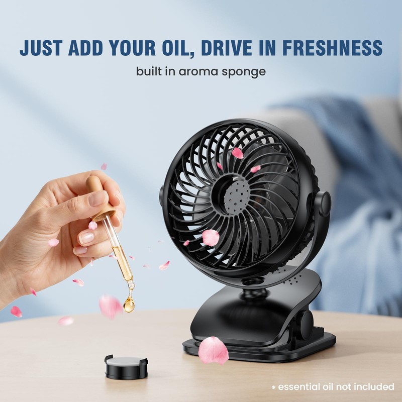 Shinebella AA Battery Car Clip Fan with Aromatic Feature for