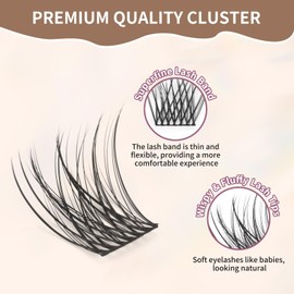 Lash Clusters 80 Pcs Cluster Lashes Natural Look DIY Eyelash Extension Manga Individual Lashes 10-16mm Mixed D Curl Wispy Fluffy Anime Lash Clusters Super Thin Band, Soft & Reusable