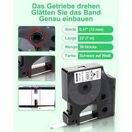 20x Compatible Dymo D1 Label Tape 12 mm x 7 m 45013 A45013 S0720530 Black on White Label Tape for Dymo Device LabelManager 160 210D 360D 280 420P 500TS PnP Labelpoint 250 150 100 200 3 50 EU