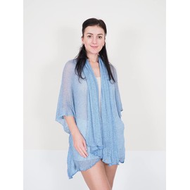 Women's Crochet Stretch Lace Fish Net Medium Length Maternity Cascade Cardigan -