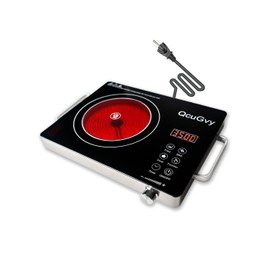 Portable Infrared Burner 3500 Electri Burner with 3 Hours Timer-Electric Hot Plate Touch Control Panel Adjustable Heating Power Glass Plate Electric Cooktop for Cooking (Black)