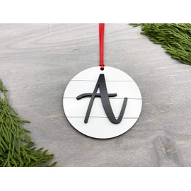Farmhouse Monogram Ornament - Wood Shiplap Initial Christmas Ornament - Letter A