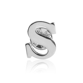 HOLLP Alphabet Jewelry A/C/J/K/M/S Letter Lapel Gift Initial English Pin for Women Men (sliver-S pin)