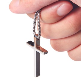 ClenyMagi Silve Cross Necklace for Men, Silve Cross Crafts Charm with 2mm Cross Chain and Stainless Steel Cross Pendant, Christian Gift for Teens