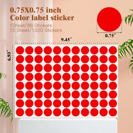 PARLAIM 3/4 Inch Color Coding Dot Sticker Labels,1320 Pcs/15P Red Circle Stickers,Round Dots Label for Home Office Marking,Organizing(Red)