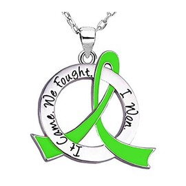 Fight Like a Girl It Came. We Fought. I Won. Awareness Ribbon Survivor Necklace for Lymphoma, Lyme Disease - Lime Green
