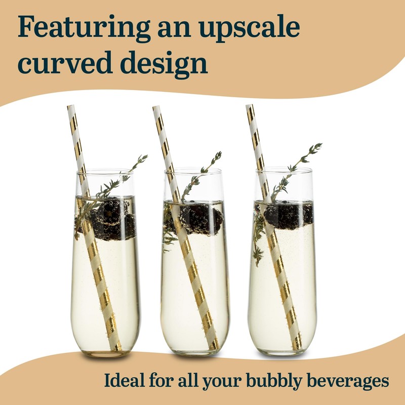 Libbey 228 Stemless Champagne Flutes Glass Set of 12, Elegant