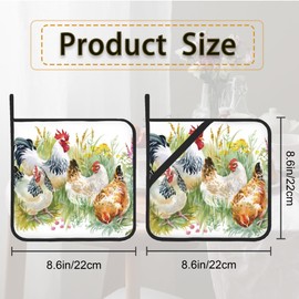 Chicken Rooster Farm Pot Holder Set of 2,Heat Resistant Potholders Oven Hot Pads for Kitchen Cooking Baking BBQ