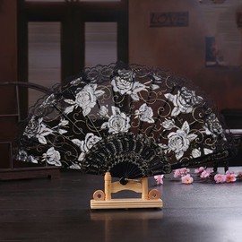 Wedding Fan Lace, Hand Fan Spanish Baroque Victorian Folding Fan Vintage Women Men Folding Fans Fan for Wedding Gift Party Costume Carnival Dance Fancy Dress Black