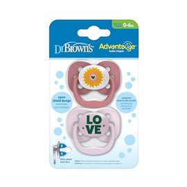 Dr. Brown's Advantage - Chupete para bebé, totalmente simétrico con foco de silicona suave, 0-6 m, sin BPA, lavanda Love, paquete de 2 (el estilo puede variar)