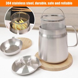 Stainless Steel Grease Strainer and Container, Oil Storage Holder Can for Cooking, Bacon Grease Saver with Lid and Tray for Kitchen, Oil Filter Storage for Bacon, Cooking (1.5L)