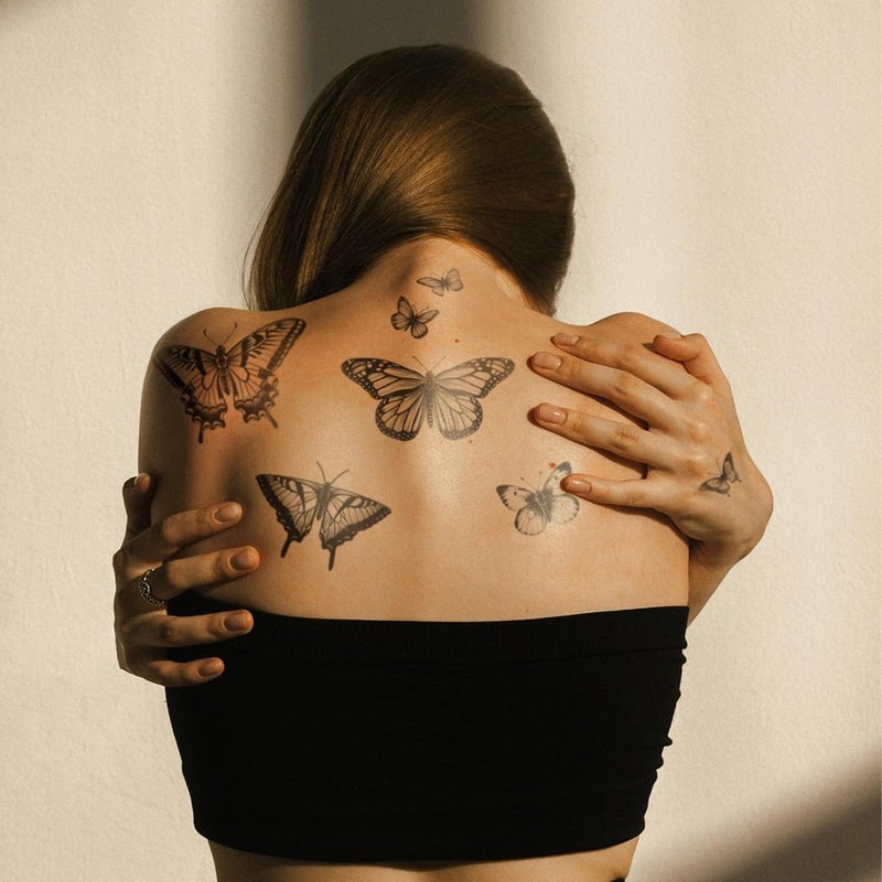 One Grace Small Butterfly Temporary Tattoos - Realistic Black and
