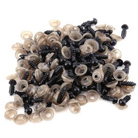 AUNMAS 100Pcs Doll Eyes, 9mm/0.35in Plastic Doll Safety Eyes Black Solid Round DIY Making Knitted Plush Stuffed Animal Craft Button with Washer Accessory for Teddy Bear Felting Toys