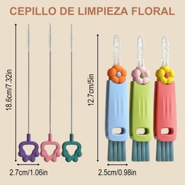 3Pzs Cepillo Limpieza Tapa Taza 3 en 1, Cepillo Multifuncional para Botellas, Limpiador de Tapas y Popotes Largos, 3 Cepillos de Paja.Limpieza Grietas Botellas Agua Espacios reducidos en Tazas