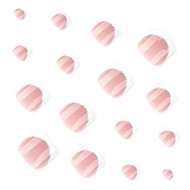 Uñas postizas cortas rosas con punta francesa para los dedos de los pies con diseño de pedrería, cuadradas, de presión, brillantes, de cobertura total
