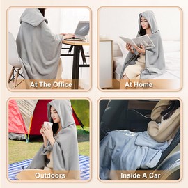 Wearable Blanket Hoodie Heated Throw USB 3 Heating Settings Machine Washable Portable Warm Soft Flannel Electric Heated Shawl for Women Men Home Office Outdoor Camping, 130 * 110 cm, Khaki