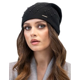 VIVISENCE Women's Winter Hat Warm and Comfortable Beanie for Autumn and Winter Warm Thick Headgear, Classic Elegant Hat for Women Cut Model 7002, Black, One Size