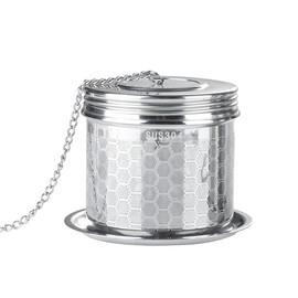 Tea Infuser Tea Strainer for Loose Tea, Stainless Steel Tea Ball with Chain Hook and Drip Tray, Extra Fine Mesh Tea Filter for Brew Tea, Spices & Seasonings (1Pack，2.95in）