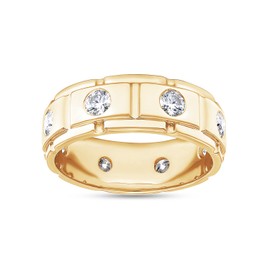 Wishrocks 1 1/4 CT Round Cut Moissanite Diamond Men's Bezel Set Eternity Anniversary Wedding Band Ring In 14K Yellow Gold Over Sterling Silver Gift For Men (VVS1 Clarity, 1.25 Cttw)-8