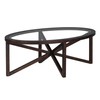 Polibi Modern Oval Glass Coffee Table, Solid Wood Base Tempered