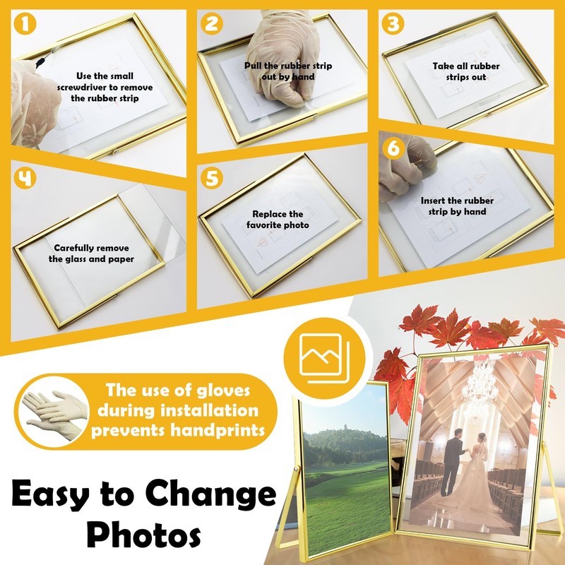 LELE LIFE Gold Floating Picture Frame - Real Glass Metal