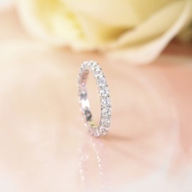 Titaniumcentral 3 mm Women's Eternity Ring Silver 925 Cubic Zirconia Full Eternity Rings Front Ring Narrow Engagement Rings Wedding Rings Wedding Rings Memoire Rings, Silver, Cubic Zirconia